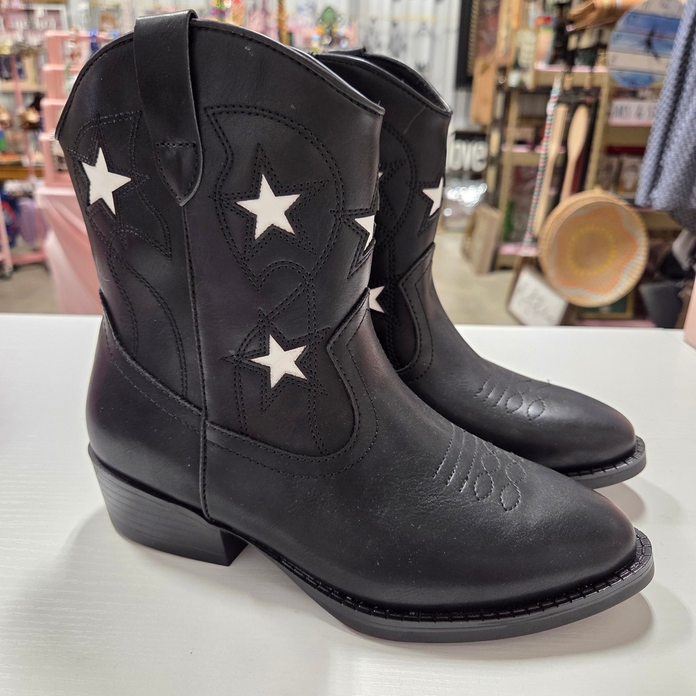 Wonder Nation Kids Black Star Western Cowboy Boots Size 3 New with Tags